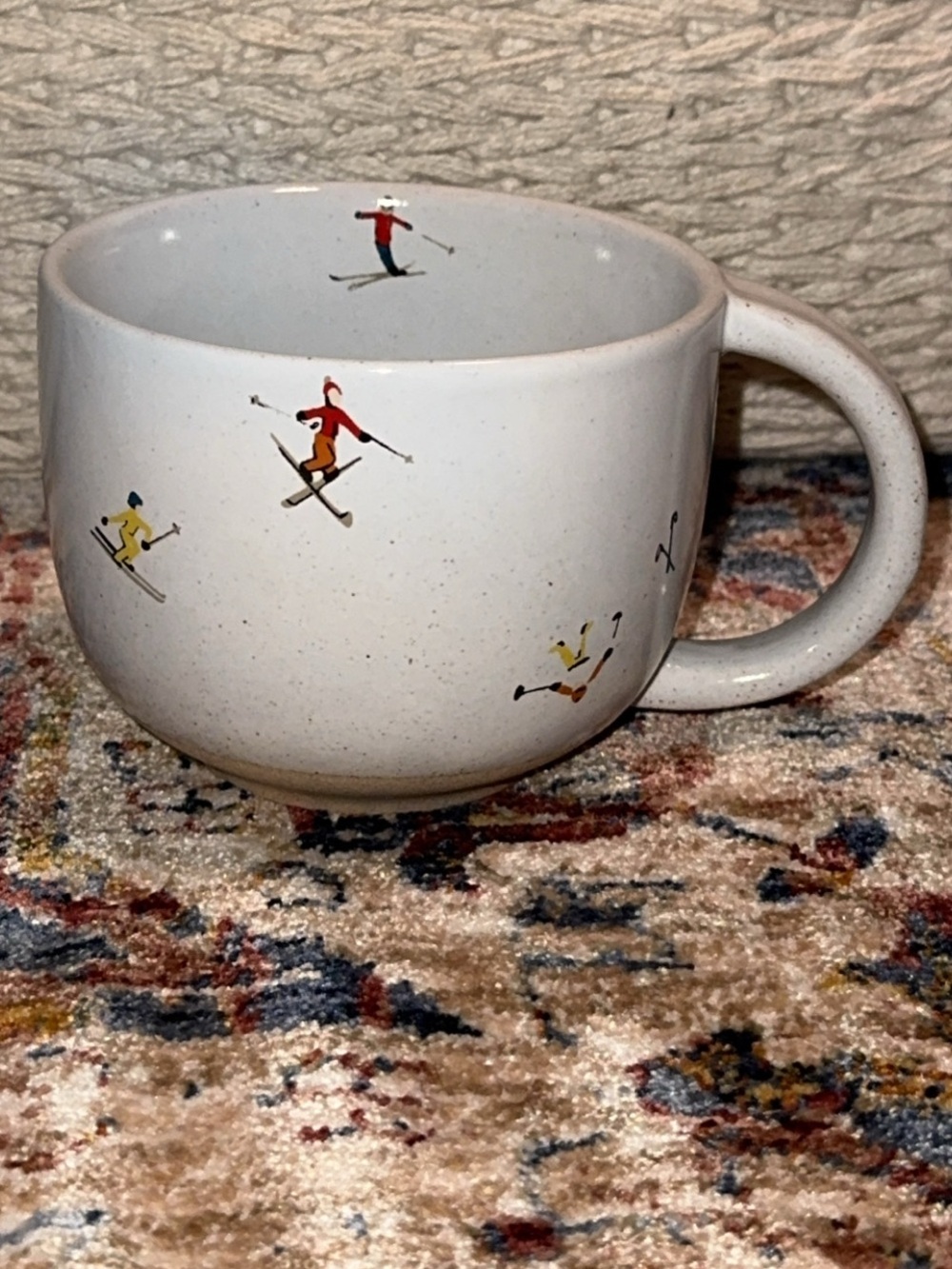 WEST ELM Ceramic Winter Ski Motif Coffee Tea Cup Mug - White